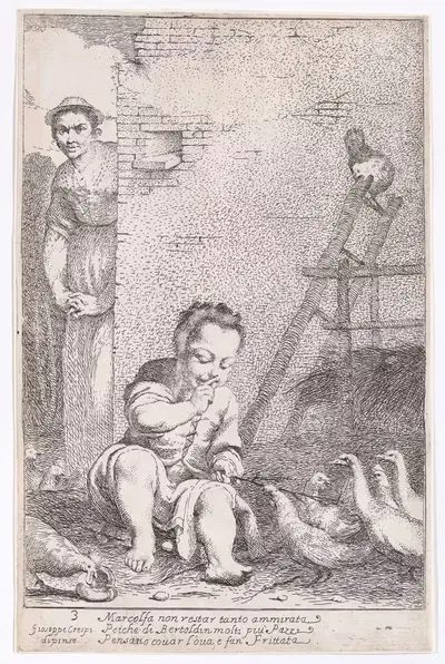 Плита 9; Марколфа находит Берто́льдино, высиживающего яйца by Джузеппе Мария Крепси, 1705–1715 — digital art print download