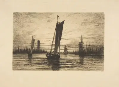 Закат на Восточной реке by Генри Фаррер, 1879 — digital art print download
