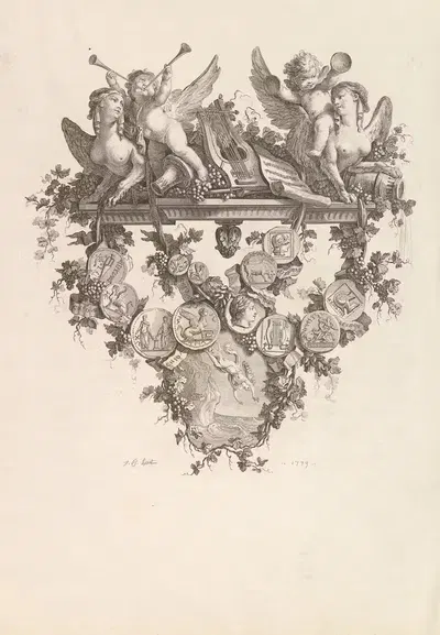 Виньетка с сфинксами и путти by Жан-Батист Уэ, 1779 — digital art print download