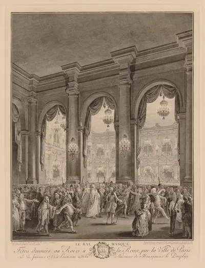Маскарадный бал в мэрии, 23 января 1782 года by Жан-Мишель Моро ле Жён, 1782 — digital art print download