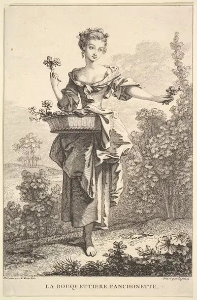The Flower Girl Fanchonette (After François Boucher) by John Ingram, 1741–1763 — digital art print download