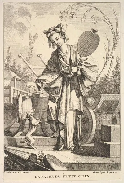 The Small Dog Standing on Hind Legs (After François Boucher) by John Ingram, 1741–1763 — digital art print download