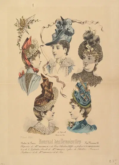 Женские шляпы, № 4671, из Journal des Demoiselles by Марсельен-Гильберт Дебутен, 1888 — digital art print download