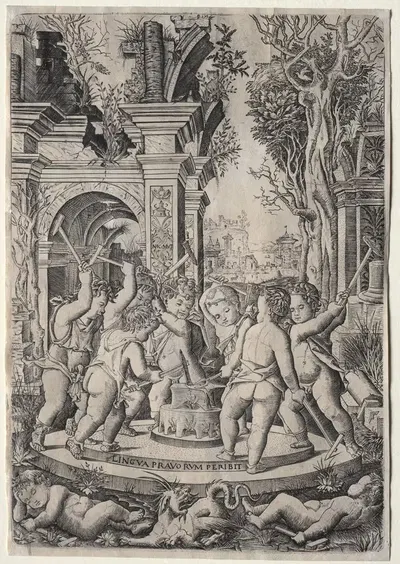 The Fate of the Evil Tongue by Nicoletto da Modena, c. 1507 — digital art print download