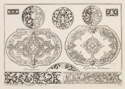#4 из 'Livre second essais de gravjre' второй книги гравированных дизайнов by Пьер Бурдон, c. 1703 — digital art print…