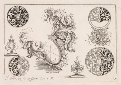 #7 из 'Livre second essais de gravjre' второй книги гравированных дизайнов by Пьер Бурдон, c. 1703 — digital art print…