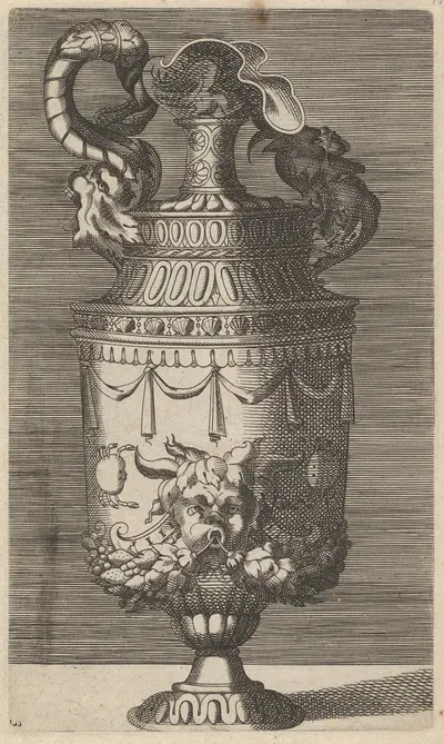 Vase with a Mask, Garlands and Two Crabs by René Boyvin — digital art print download