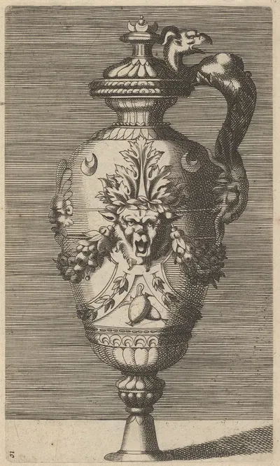 Vase with Lid, Decorated with a Mask and Garlands by René Boyvin — digital art print download