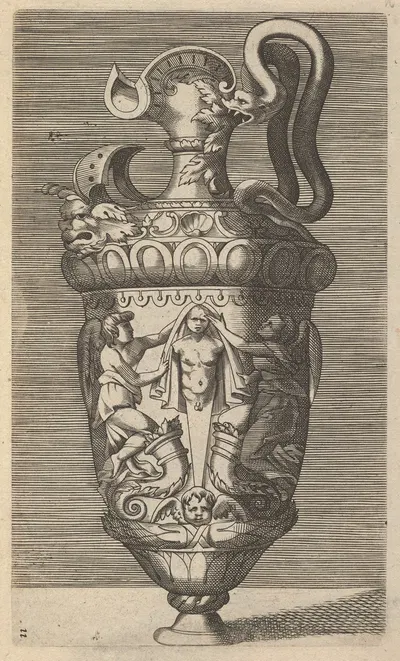 Vase with Two Winged Figures Draping a Term by René Boyvin — digital art print download
