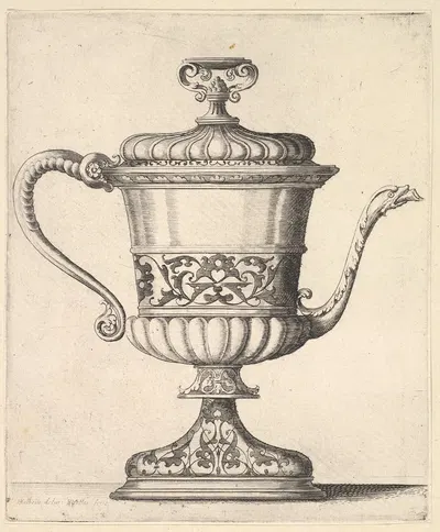 Jug with lid, engraved with arabesque pattern by Wenceslaus Hollar, 1649 — digital art print download