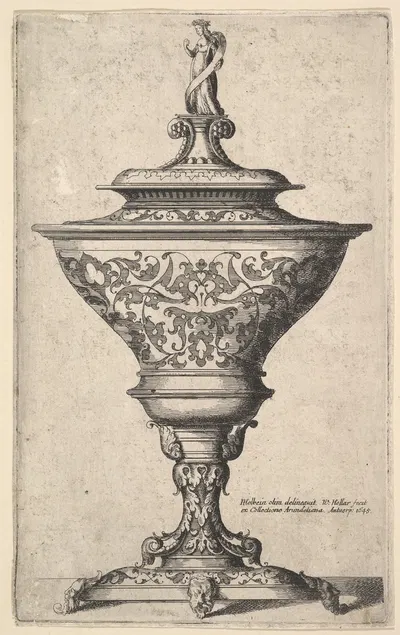 Ornate goblet on feet of masks by Венцеслав Голлар, 1645 — digital art print download