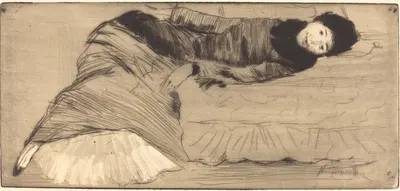 Smiling Woman Reclining on a Sofa by Norbert Goeneutte — digital art print download