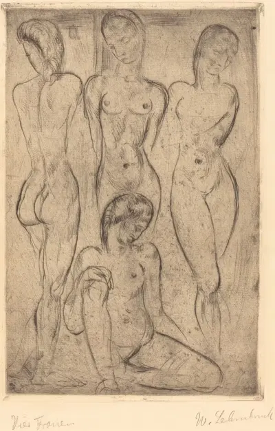 Четыре женщины; три стоящие, одна сидящая. by Вильгельм Лембрук, 1913 — digital art print download