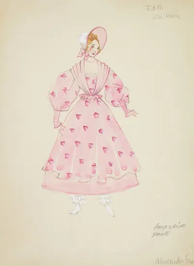 Pirates of Penzance: Edith. Pink gown with pink shawl, and pink bonnet by Alex Jones, 1934-1943 — digital art print download
