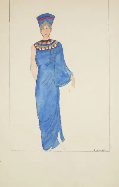 Солнце и я: синее платье с бисерным узором на горловине by Б. Хаус, 1934-1943 — digital art print download
