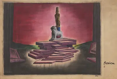 Содом: Статуи на помосте против красного неба by Мануэль Эссман, 1934-1943 — digital art print download