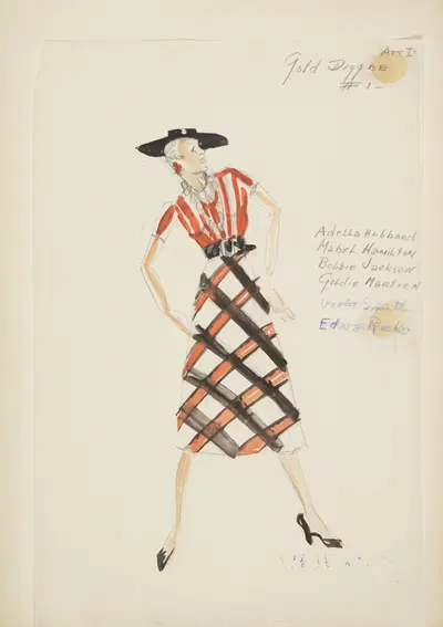 Swing It: Gold Digger #1. Black, orange, & white skirt. Orange & white top by Maxine Borowsky, 1934-1943 — digital art…