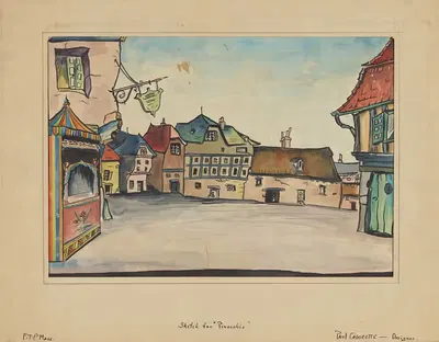 Пиноккио: Эскиз № 1 (Городская площадь) by Поль Кадорет, 1934-1943 — digital art print download