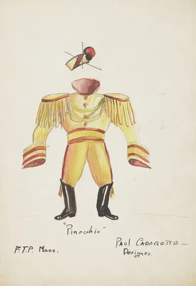 Пиноккио: Жёлтая форма с эполетами и чёрные ботинки by Поль Кадорет, 1934-1943 — digital art print download