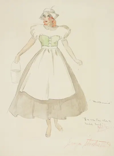 Шестеро, кто проходит, пока варятся чечевицы: Доярка by Питер Кросби, 1934-1943 — digital art print download