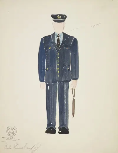 Mr. Dooley, Jr.: Navy policeman's uniform with peaked cap and nightstick by Rhoda Rammelkamp, 1934-1943 — digital art print…
