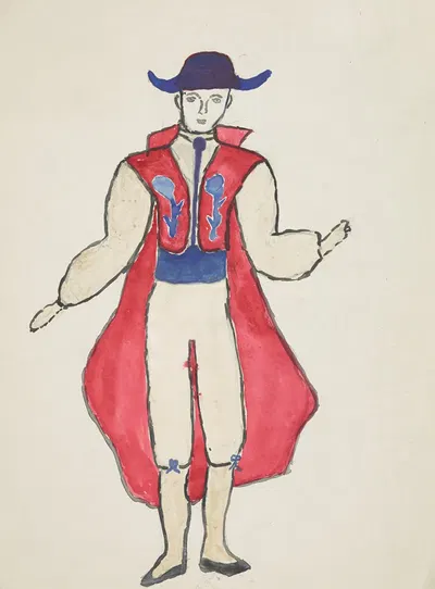 Circus: Burton Lancaster & Nicholas Luccia red vest cape with blue cummerbund and hat by Robert Byrne, 1934-1943 — digital…