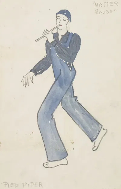 Mother Goose Goes to Town: Pied Piper blue overalls and cap by Robert Byrne, 1934-1943 — digital art print download