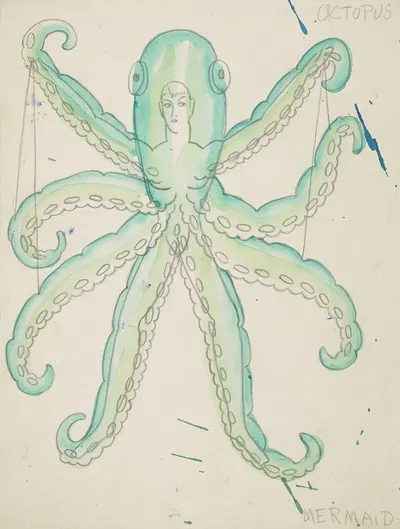 The Little Mermaid: Octopuc blue-green by Robert Byrne, 1934-1943 — digital art print download