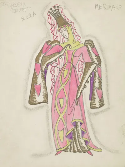 The Little Mermaid: Princess 'Court' pink and yellow dress by Robert Byrne, 1934-1943 — digital art print download