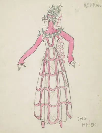 The Little Mermaid: Two Maids pink and white dress by Robert Byrne, 1934-1943 — digital art print download