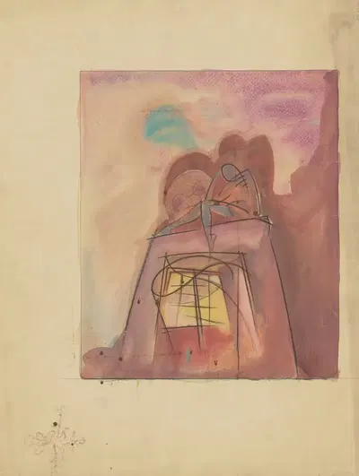 The Machine Age: Sketch no. 1 (Human Figure Seated on Structure with Window) by Walter Walden, 1934-1943 — digital art…