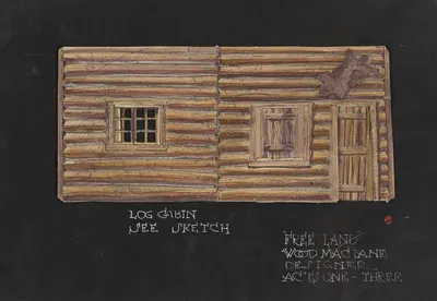 Free Land: Sketch no. 4, Acts One-Three, Log Cabin by Wood MacLane, 1934-1943 — digital art print download
