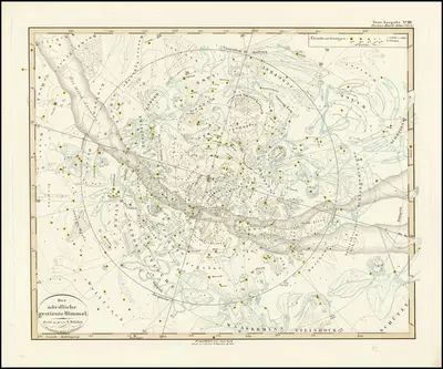 Celestial map of the Northern Hemisphere by Adolf Stieler, 1840 — digital art print download