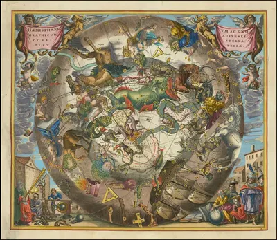 Гемисфера сценографическая Южного Неба Звездного и Земли by Андреас Келлариус, 1660 — digital art print download