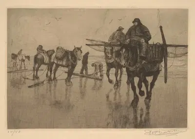 Рыбаки креветок; Отправление by Констант Южен де Бюсшер — digital art print download