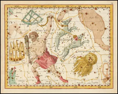 Bootes & Mons Moenalus Asterion & Chara Venatici-Coma-Berenices by Johann Elert Bode, 1805 — digital art print download