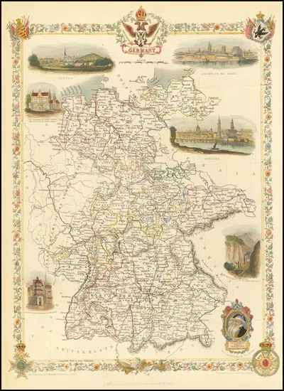 Карта Германии 1851 года, исключая большинство австрийских и прусских владений by Джон Таллис, 1851 — digital art print…