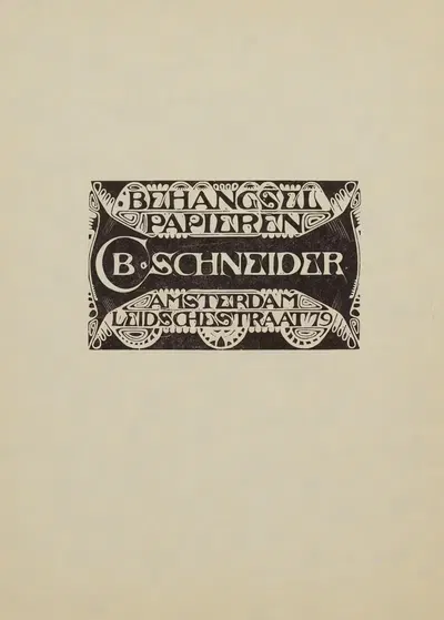 Annoncekaart voor C.B. Schneider, Behangselpapieren, Leidschestraat 79, Amsterdam by Karel de Bazel, 1925 — digital art…