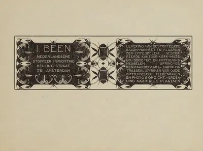 Annoncekaart voor I. Been, Nederlandsche Stoffeer Inrichting, Beulingstraat, Amsterdam by Karel de Bazel, 1925 — digital…