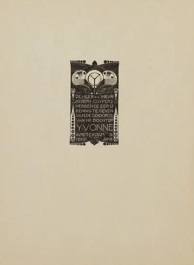 Geboorteannonce van Yvonne, dochter van de heer en mevr. Joseph Cuypers by Karel de Bazel, 1925 — digital art print download