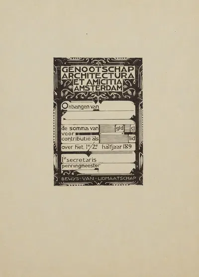 Kwitantie van het Genootschap Architectura et Amiticia. by Karel de Bazel, 1925 — digital art print download
