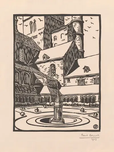 The Romanesque cloister of Sainte-Gertrude in Nivelles by Paul Collet, 1922 — digital art print download