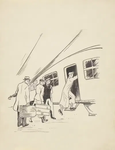 Мужчины садятся на дирижабль by Ф. Окерс, 1934 — digital art print download