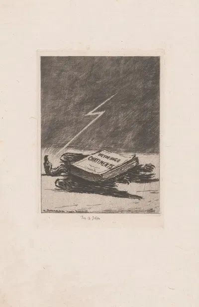 Eagle crushed under the weight of Les Châtiments by Victor Hugo by Henri-Charles Guérard, 1856-1897 — digital art print…