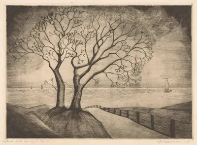 Twee bomen aan de kust by Jo Bezaan, 1927 — digital art print download