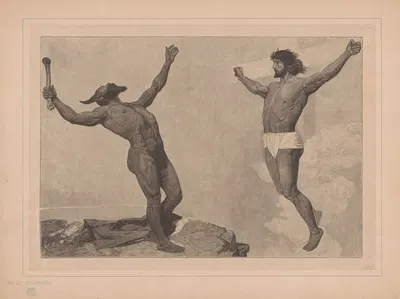 Christ on the cross overcomes the devil by Иоганн Якоб Вебер — digital art print download
