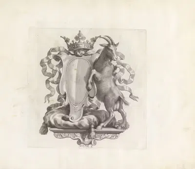 Gekroond wapenschild met geit by Robert van Audenaerde, 1673-1743 — digital art print download