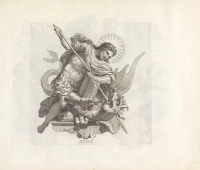 Personificaties van het Deugdelijk bestaan Christus verslaat het kwaad by Robert van Audenaerde, 1673-1743 — digital art…