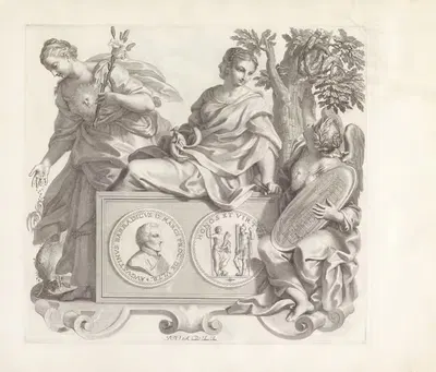Portret van Agostino Barbarigo en de personificaties van Ware Eer, Voorzichtigheid en Oprechtheid by Robert van Audenaerde,…