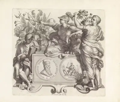 Portret van Agostino Barbarigo en de personificaties van Wetenschap, Staatsrede en Zorgvuldigheid by Robert van Audenaerde,…